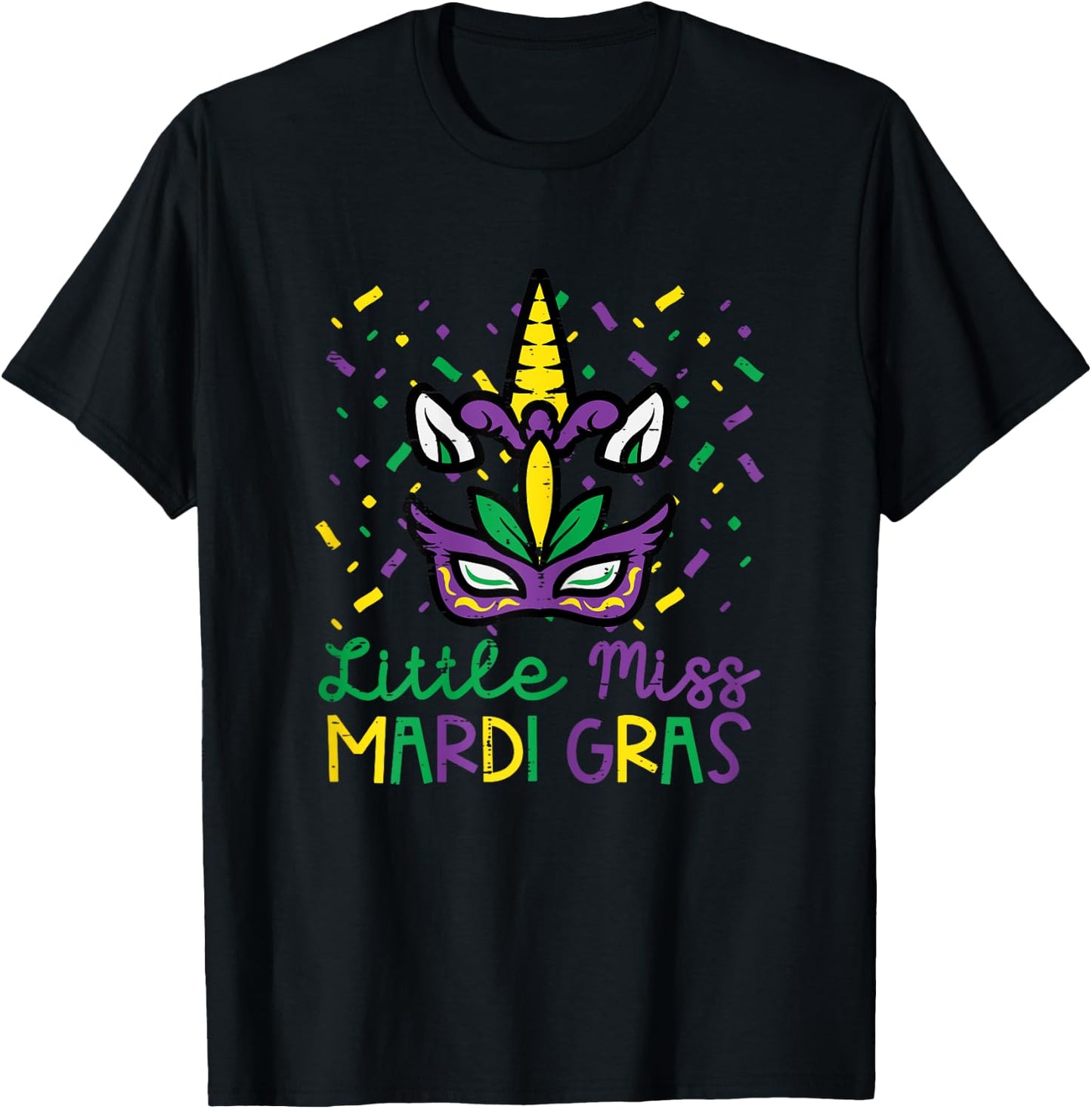 Little Miss Mardi Gras Unicorn Head Cute Girls Kids Toddler T-Shirt - T-Shirt | Black