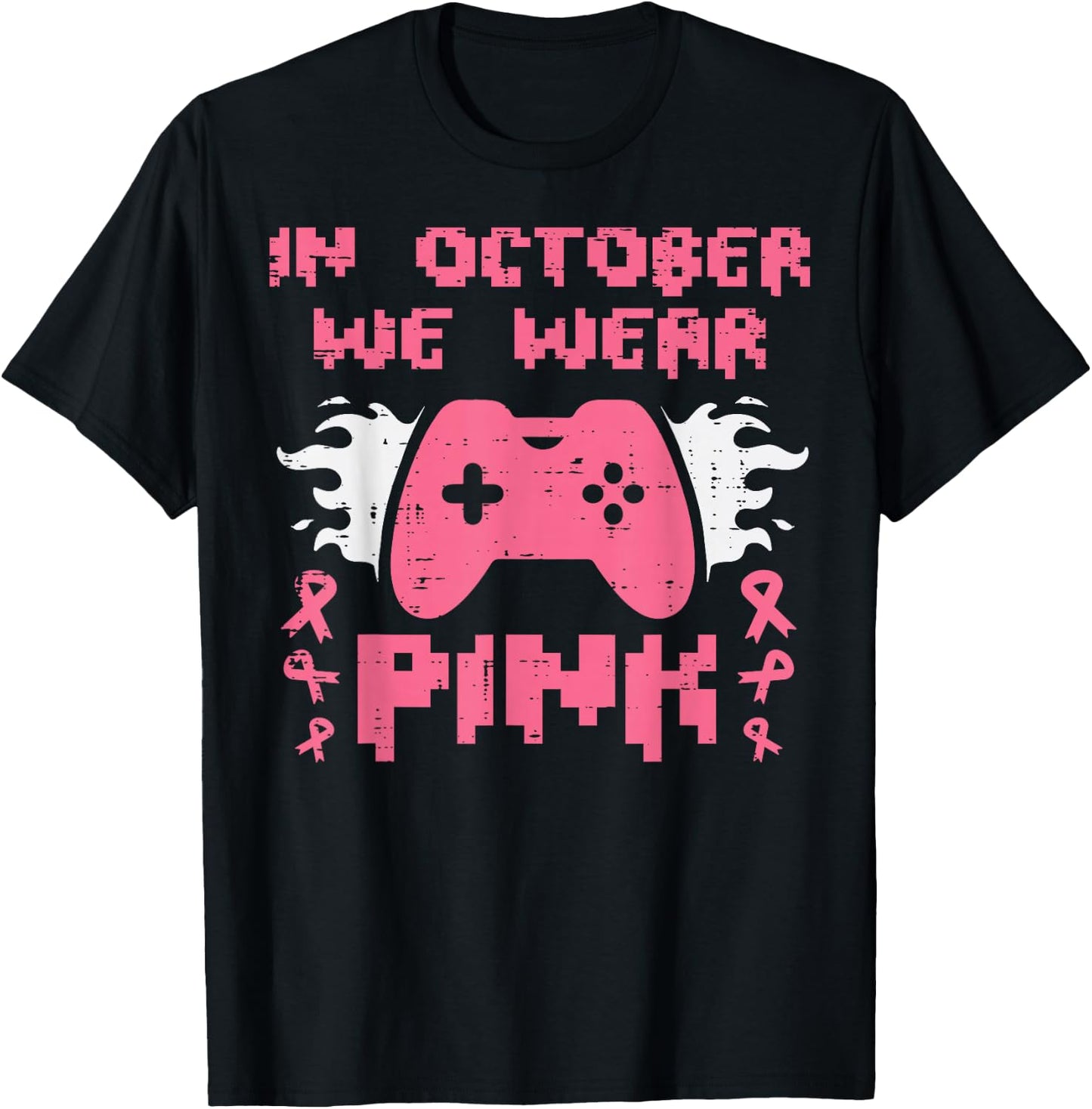 Breast Cancer Aware Gamer October We Wear Pink Men Boys Kids T-Shirt - T-Shirt | Black