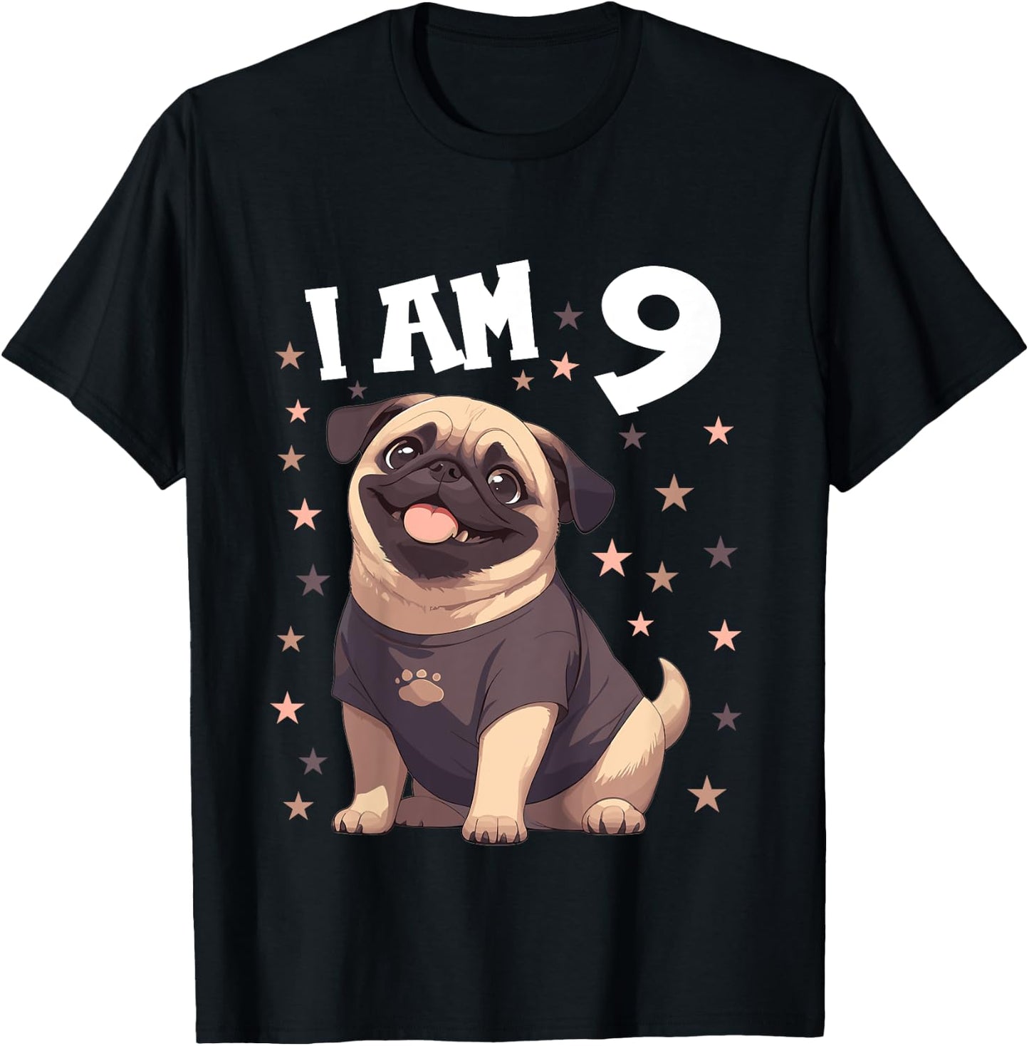 9 Years old 9th birthday Pugs Pug T-Shirt - T-Shirt | Black