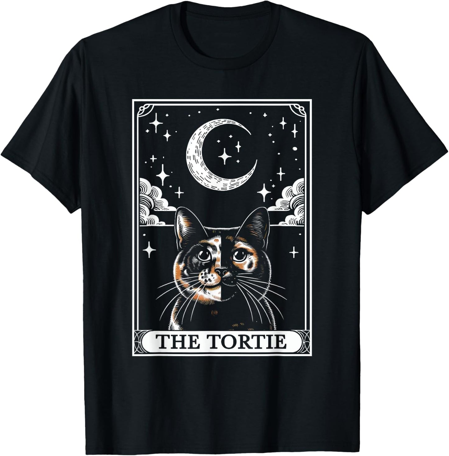 Tarot Card Vintage Crescent Moon Tortie Cat Mom Cat Lovers T-Shirt - T-Shirt | Black