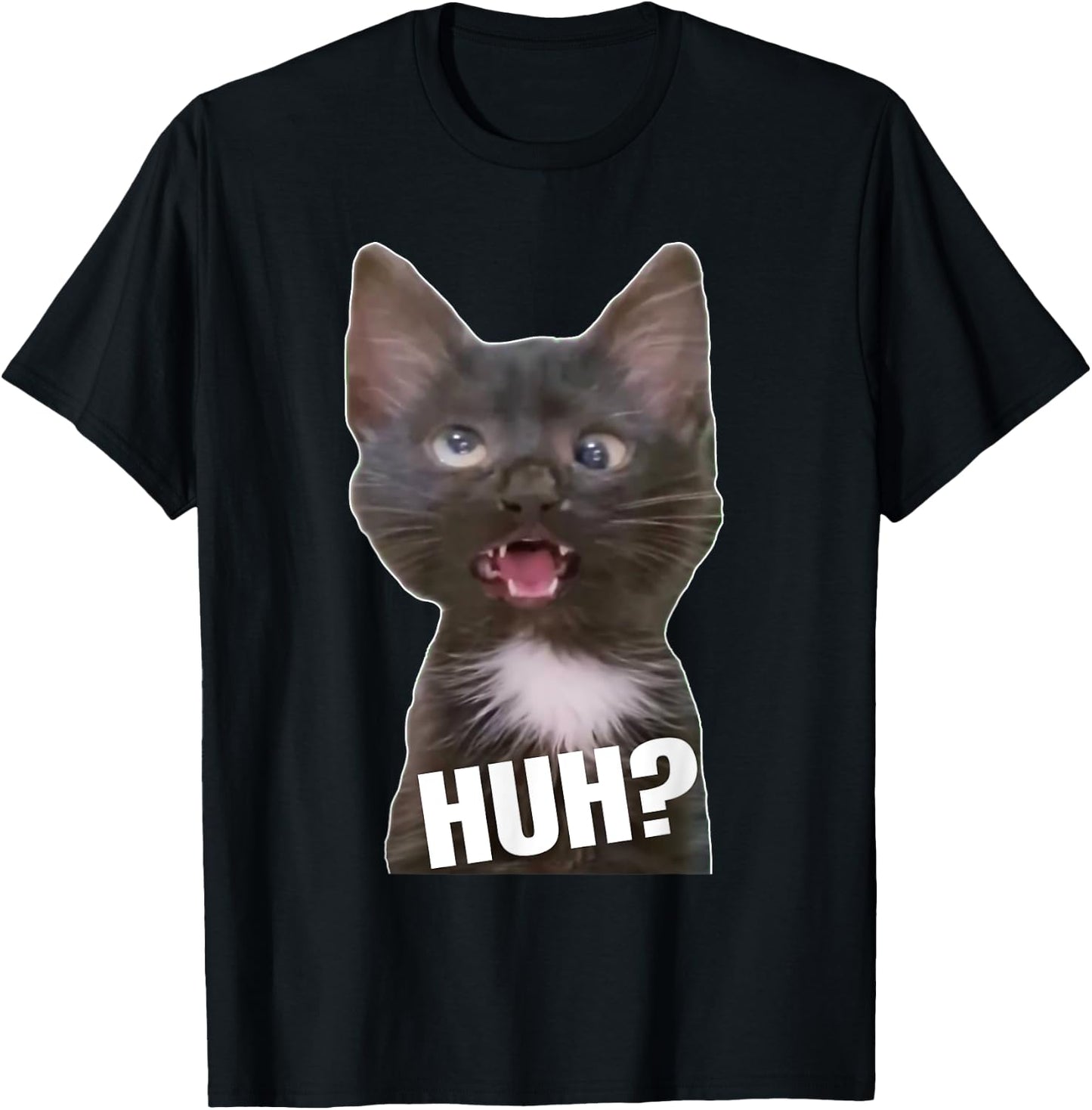 Funny Cross Eyed Cat Meme Huh Funny Cat T-Shirt - T-Shirt | Black