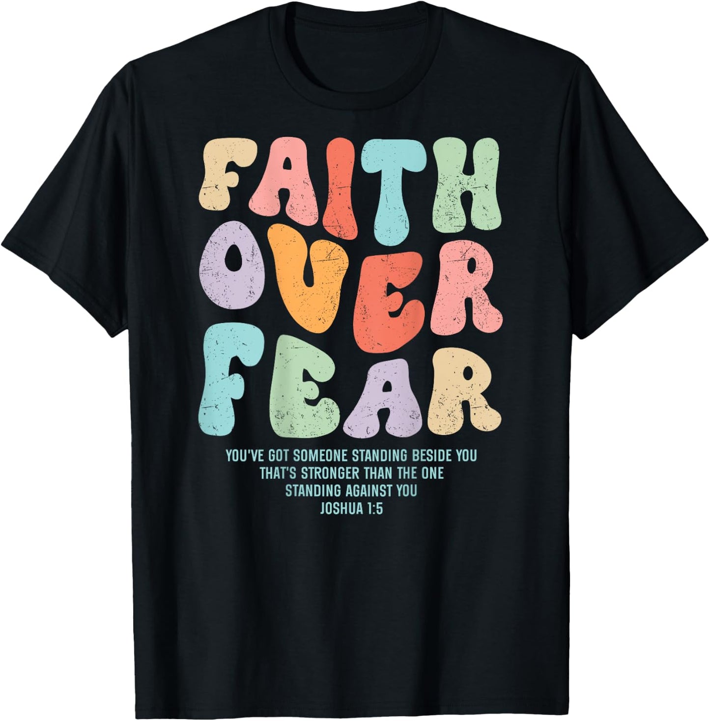 Faith Over Fear Bible Verse Aesthetic Christian Groovy Retro T-Shirt - T-Shirt | Black