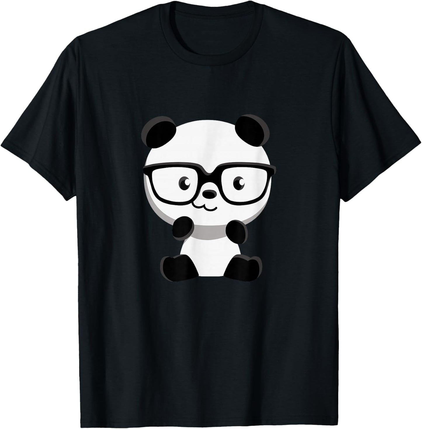 Cute Little Bear Panda Nerd With Glasses T-Shirt - T-Shirt | Black