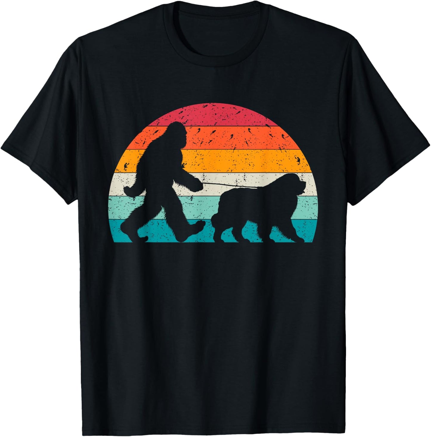 Bigfoot Walking a Dog Funny Newfie Lovers Dog Dad Women Kids T-Shirt - T-Shirt | Black