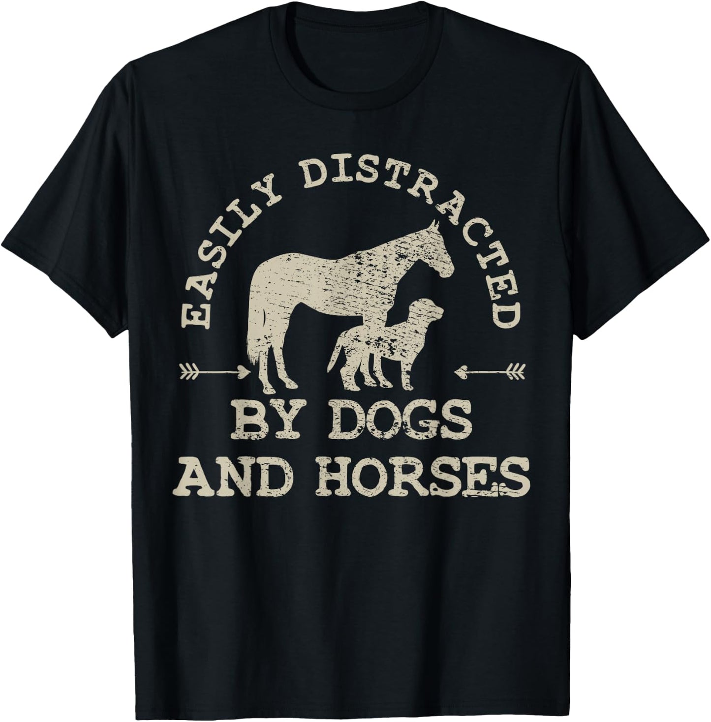 Easily Distracted By Dogs And Horses T-Shirt - T-Shirt | Black