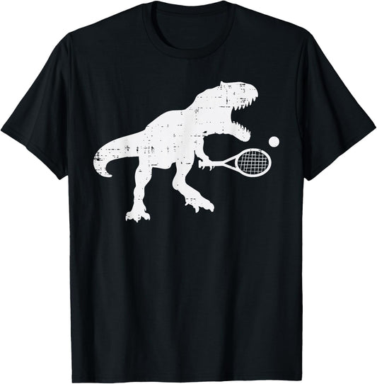 Trex Tennis Tennisaurus Funny Dinosaur Player Men Boys Kids T-Shirt - T-Shirt | Black