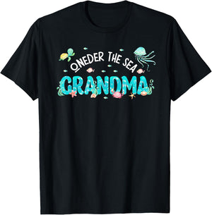 Under Sea Grandma Birthday Girl Boy Matching Family Party T-Shirt - T-Shirt | Black