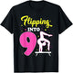 Flipping Into 9th Birthday Gymnastic 9 Year Old Girl Party T-Shirt - T-Shirt | Black