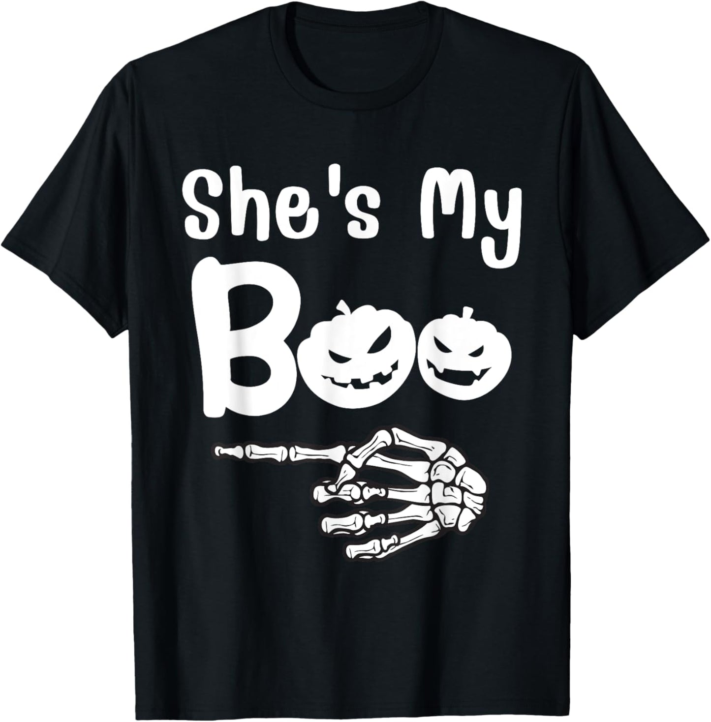 She's My Boo Pumpkin Skull Matching Halloween Pajama Couples T-Shirt - T-Shirt | Black