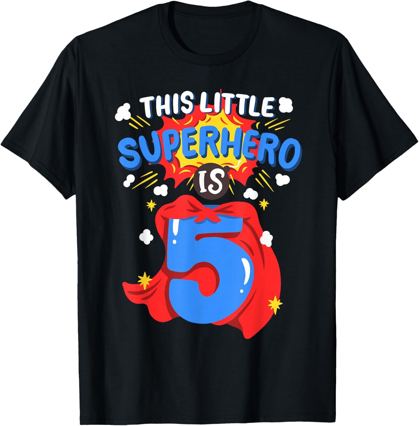 This Little Superhero is 5 Kids Boys 5th Birthday Party T-Shirt - T-Shirt | Black