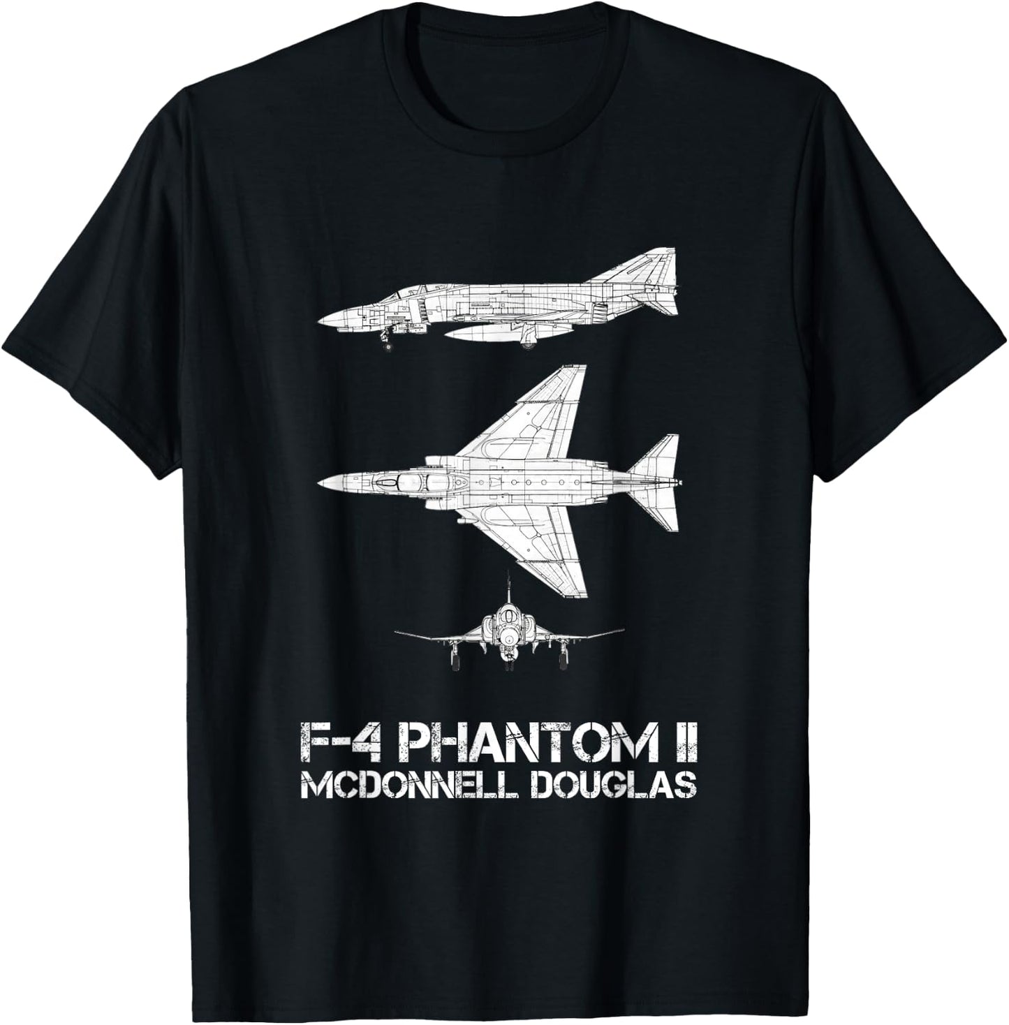 McDonnell Douglas F-4 Phantom II Blueprint Aircraft T-Shirt - T-Shirt | Black