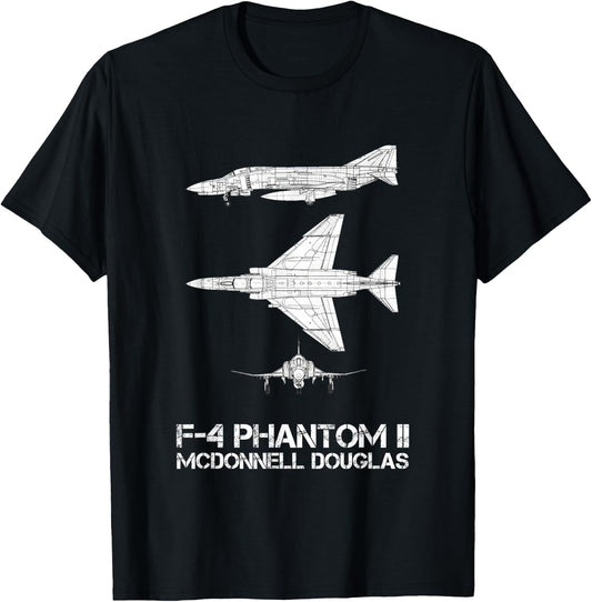 McDonnell Douglas F-4 Phantom II Blueprint Aircraft T-Shirt - T-Shirt | Black