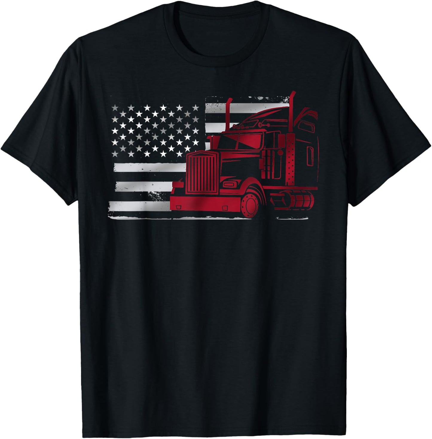 American Flag Semi Truck Driver 18 Wheeler Patriotic Trucker T-Shirt - T-Shirt | Black
