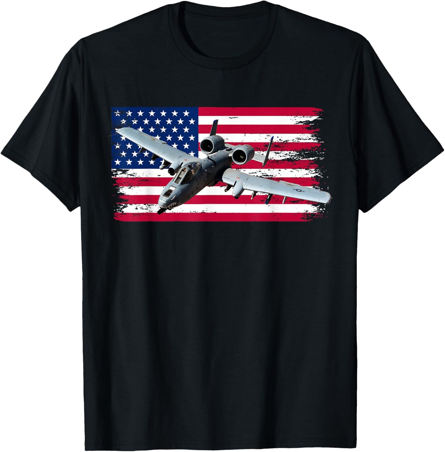 A-10 Warthog Airplane American Flag Thunderbird A10 T-Shirt - T-Shirt | Black