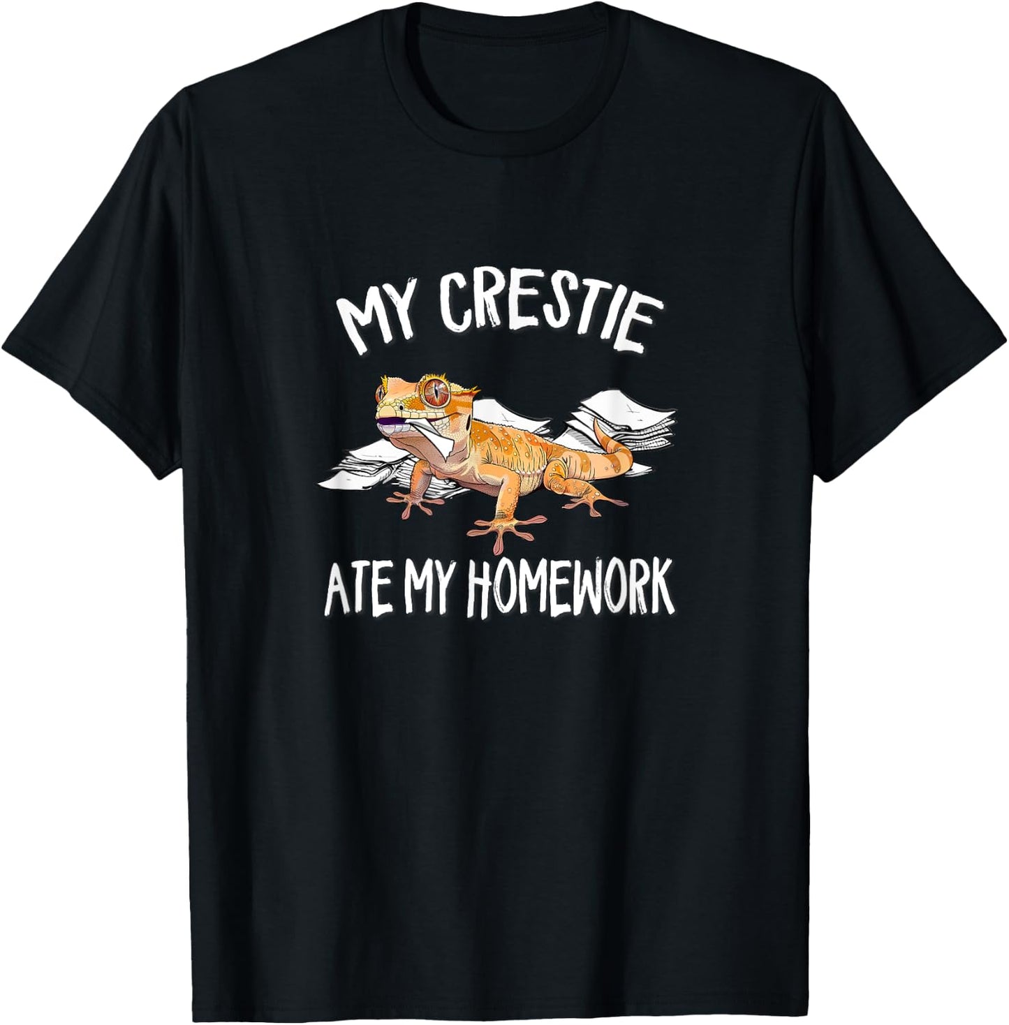 Kids Crestie Ate My Homework Pet Crested Gecko Lover T-Shirt - T-Shirt | Black
