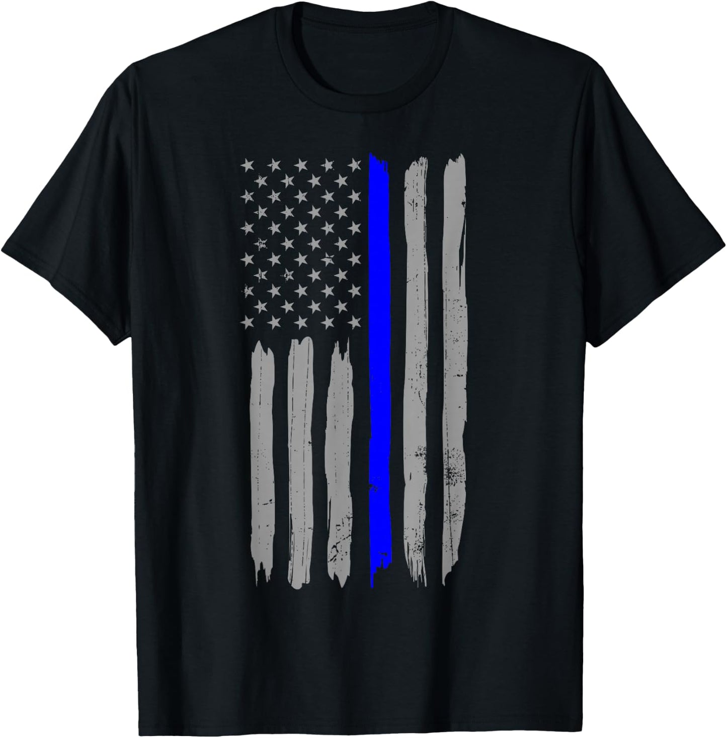 Vintage Thin Blue Line Shirt Police Support USA Flag T-Shirt - T-Shirt | Black