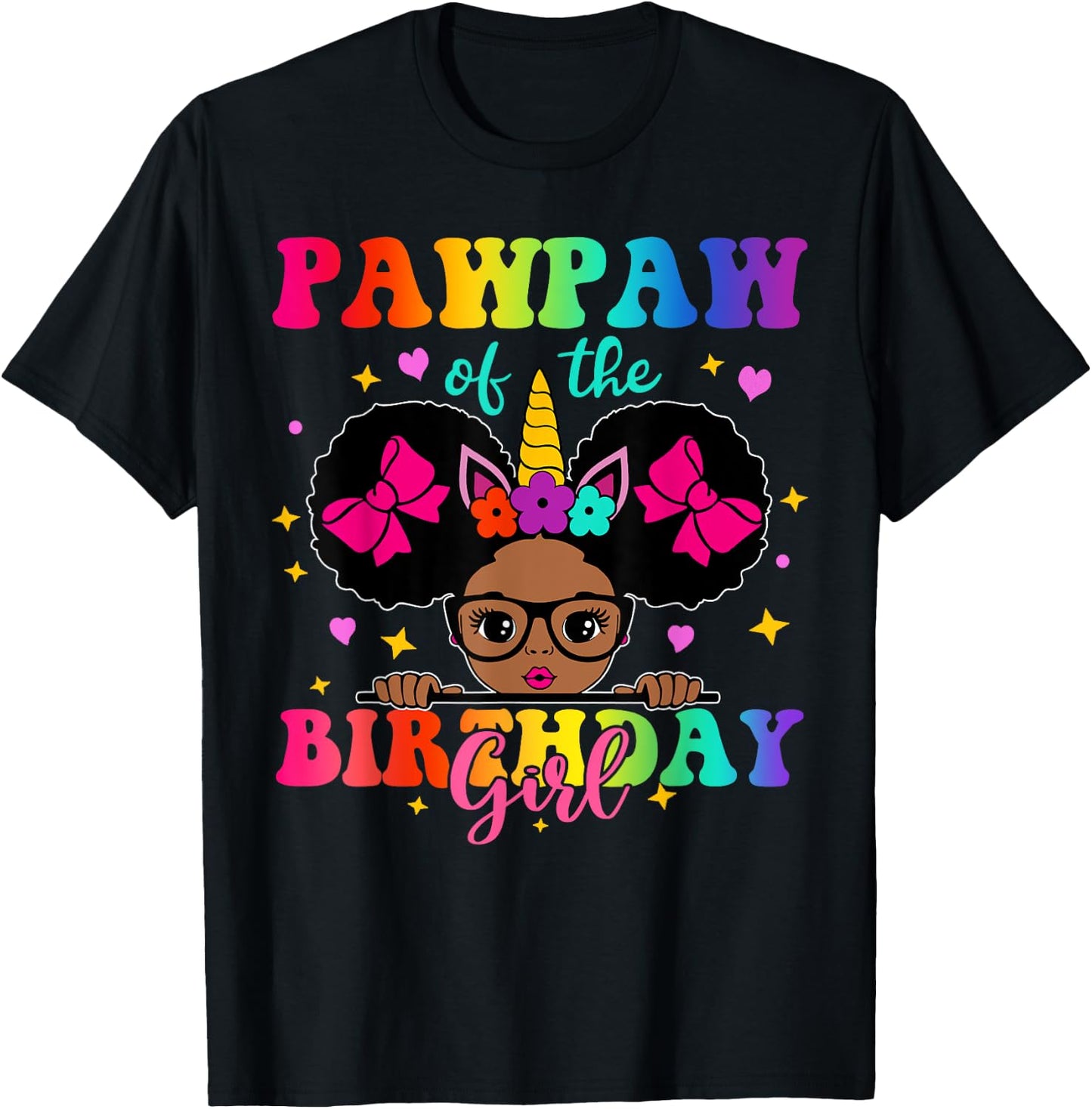 Pawpaw of The Birthday Girl Princess Afro Melanin Unicorn T-Shirt - T-Shirt | Black