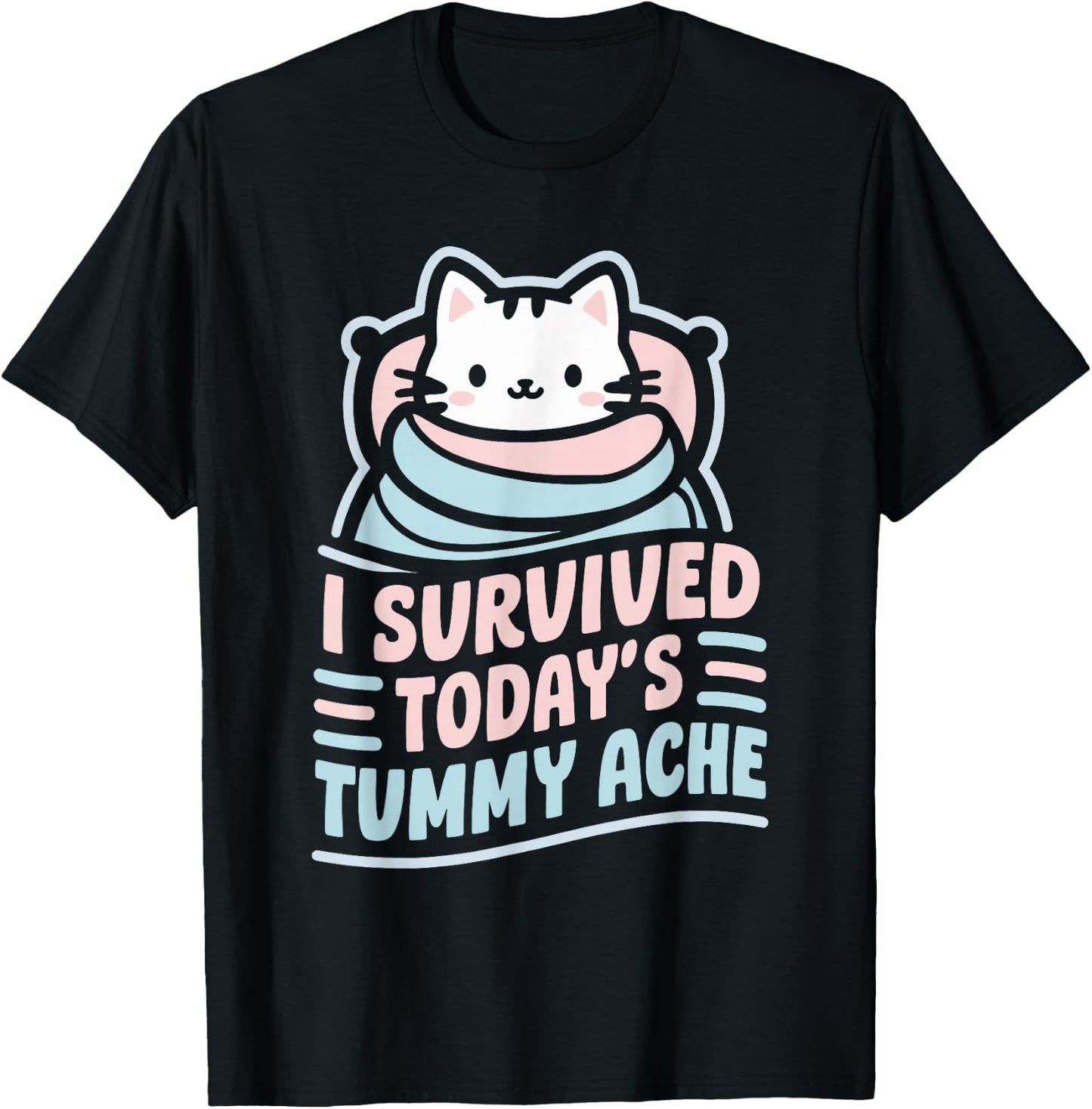 Bellyache Gastric Distress Indigestion I Survived Today's Tummy Ache -Adults Black Short Sleeve T-Shirt - T-Shirt | Black