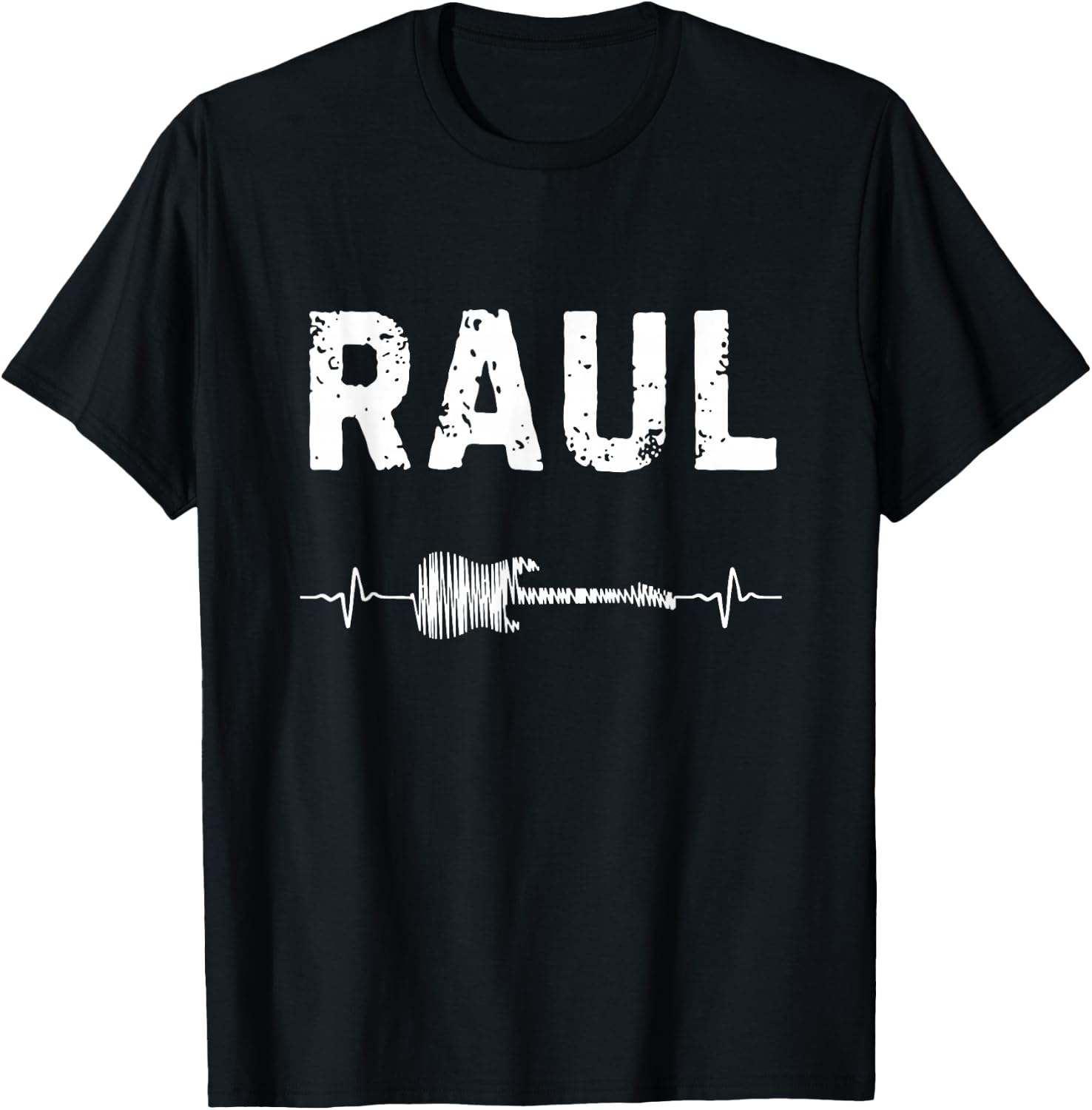 Raul Guitar Heartbeat Music Guitarist Retro Vintage T-Shirt - T-Shirt | Black