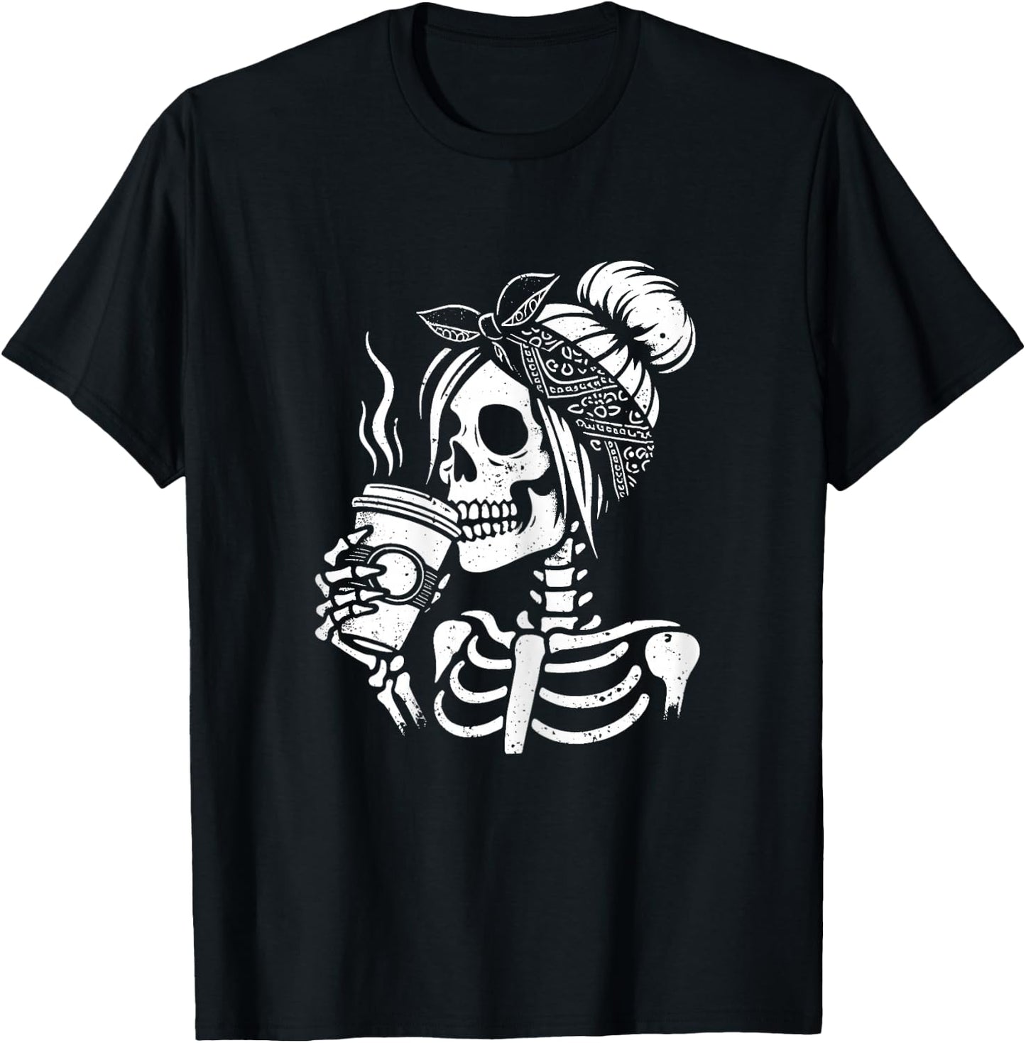 Halloween Skeleton Messy Bun Coffee Funny Costume Mom Women T-Shirt - T-Shirt | Black