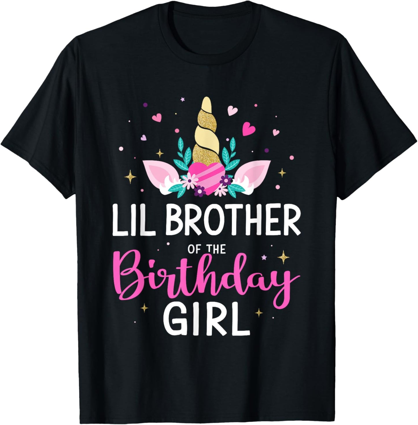 Lil brother of birthday girl matching family unicorn party T-Shirt - T-Shirt | Black