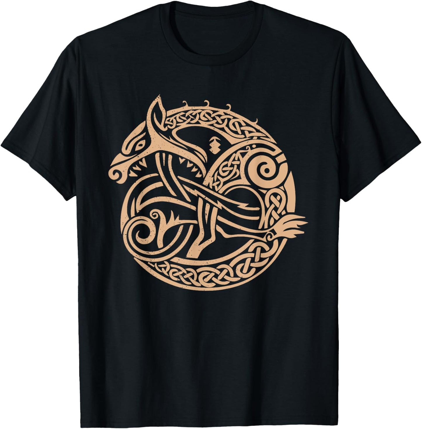 Nordic Tribal Fenrir the Wolf Viking Symbol Beige T-Shirt - T-Shirt | Black