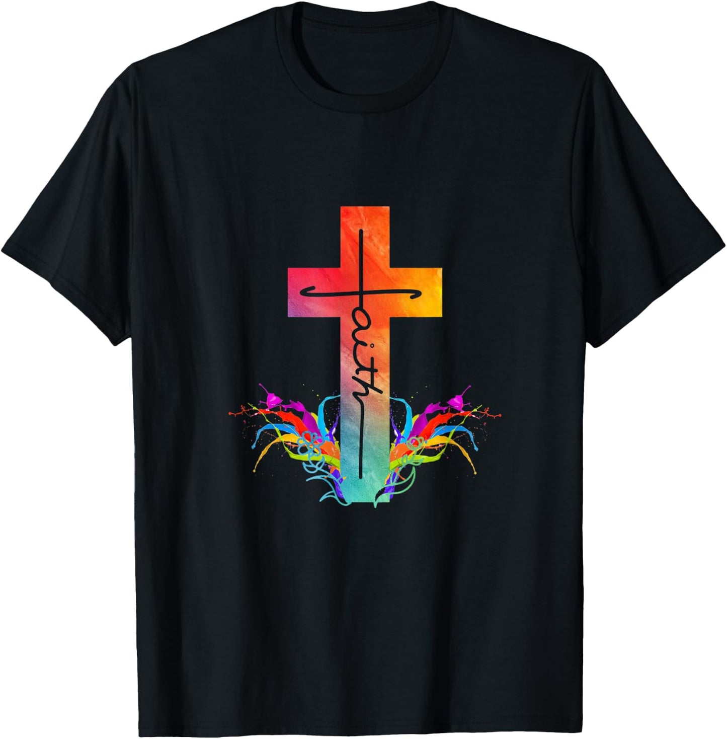 Vintage Distressed Art Cross Christian Faith Gifts T-Shirt - T-Shirt | Black
