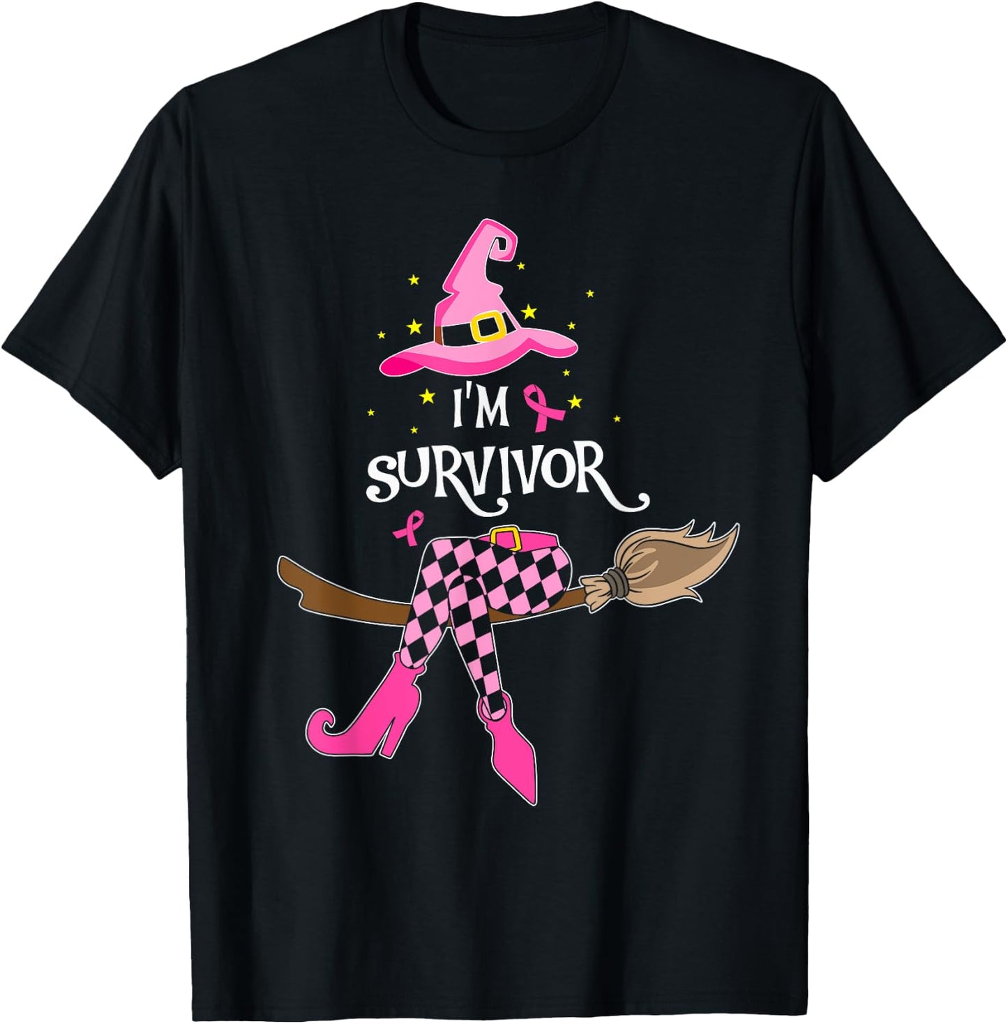 Witch Im A Survivor Halloween Breast Cancer Awareness Women T-Shirt - T-Shirt | Black