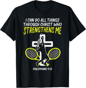 Can Do All Things Tennis God Jesus Christian Men Women Kids T-Shirt - T-Shirt | Black