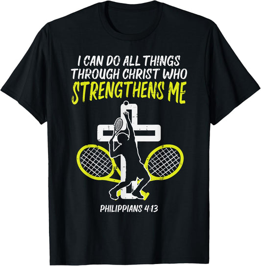 Can Do All Things Tennis God Jesus Christian Men Women Kids T-Shirt - T-Shirt | Black