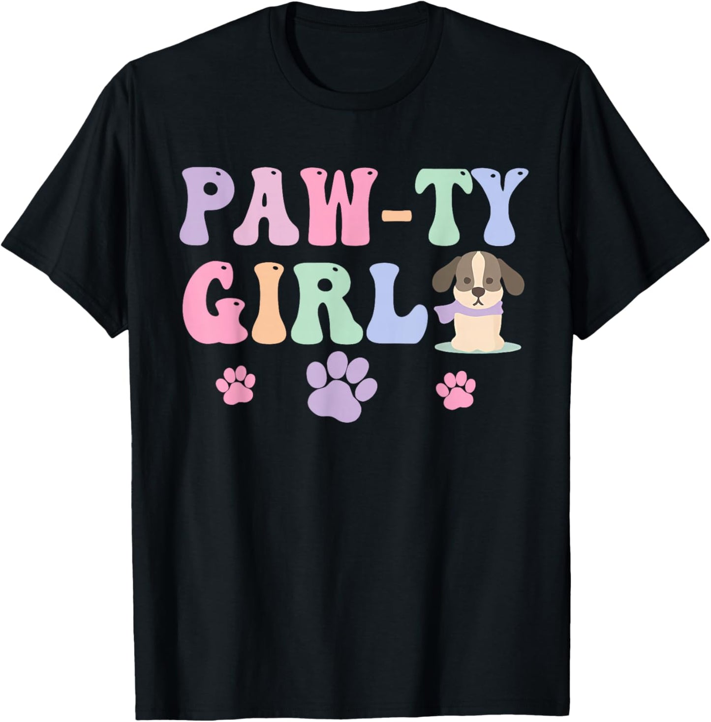 Let's Pawty Girl Birthday Puppy Dog Party Girl Kids Birthday T-Shirt - T-Shirt | Black
