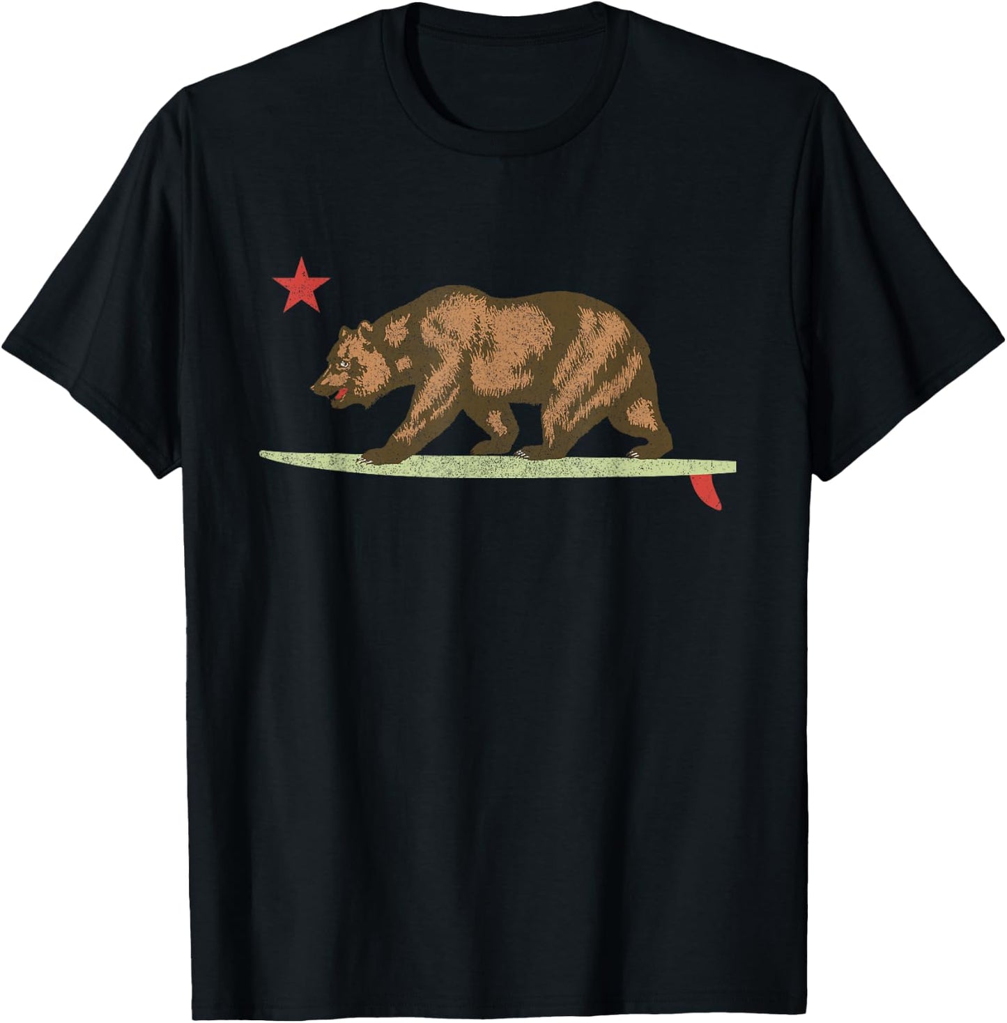 California Surfing Bear Surfboard State Flag T-Shirt - T-Shirt | Black