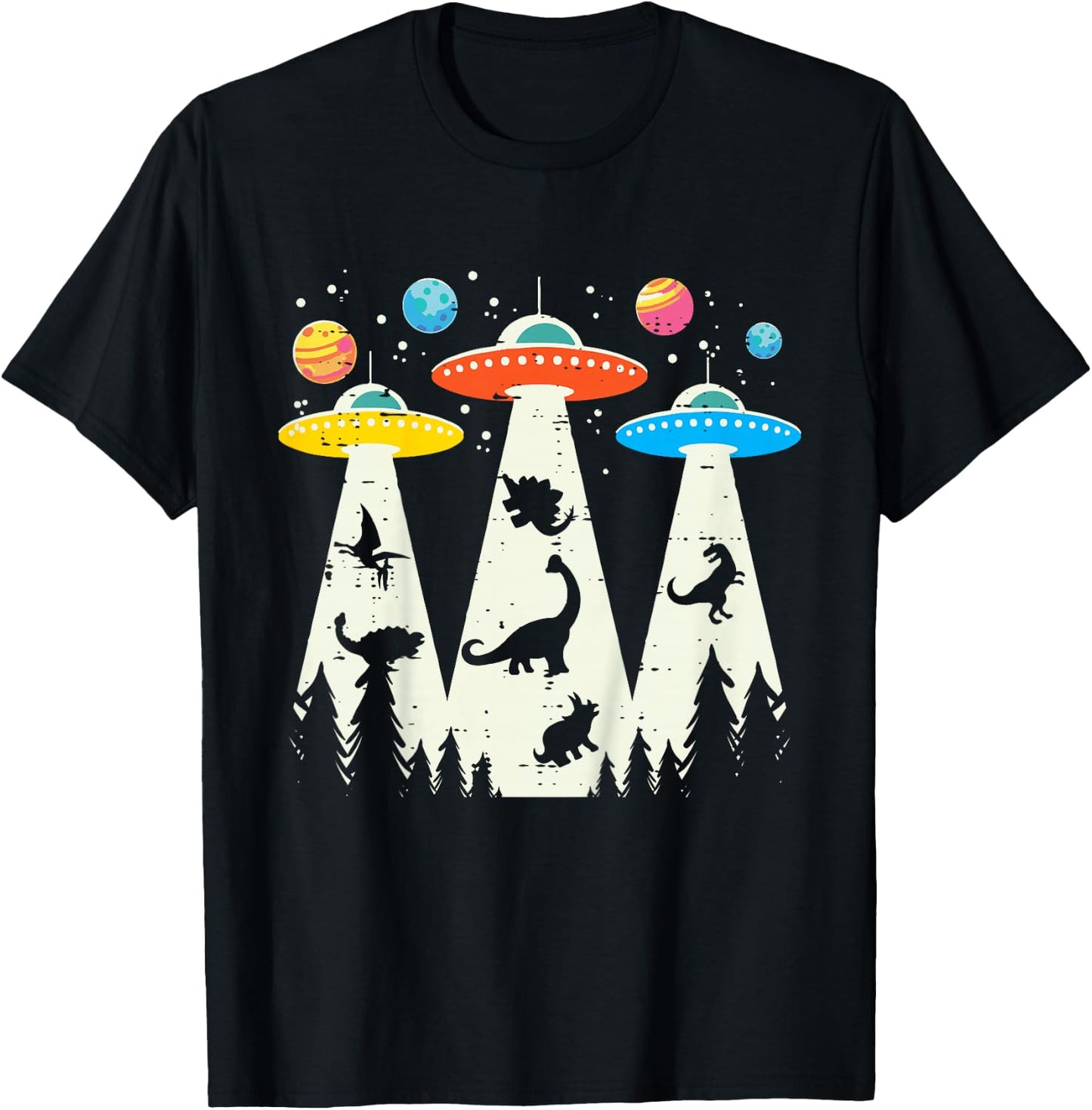 Kids Alien Abduction Dinosaur Funny UFO Space Toddler Boys Kids T-Shirt - T-Shirt | Black