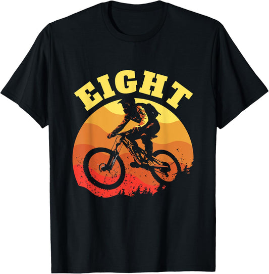 Turning 8 Mountain Bike Theme BMX Lover 8th Birthday Vibes T-Shirt - T-Shirt | Black