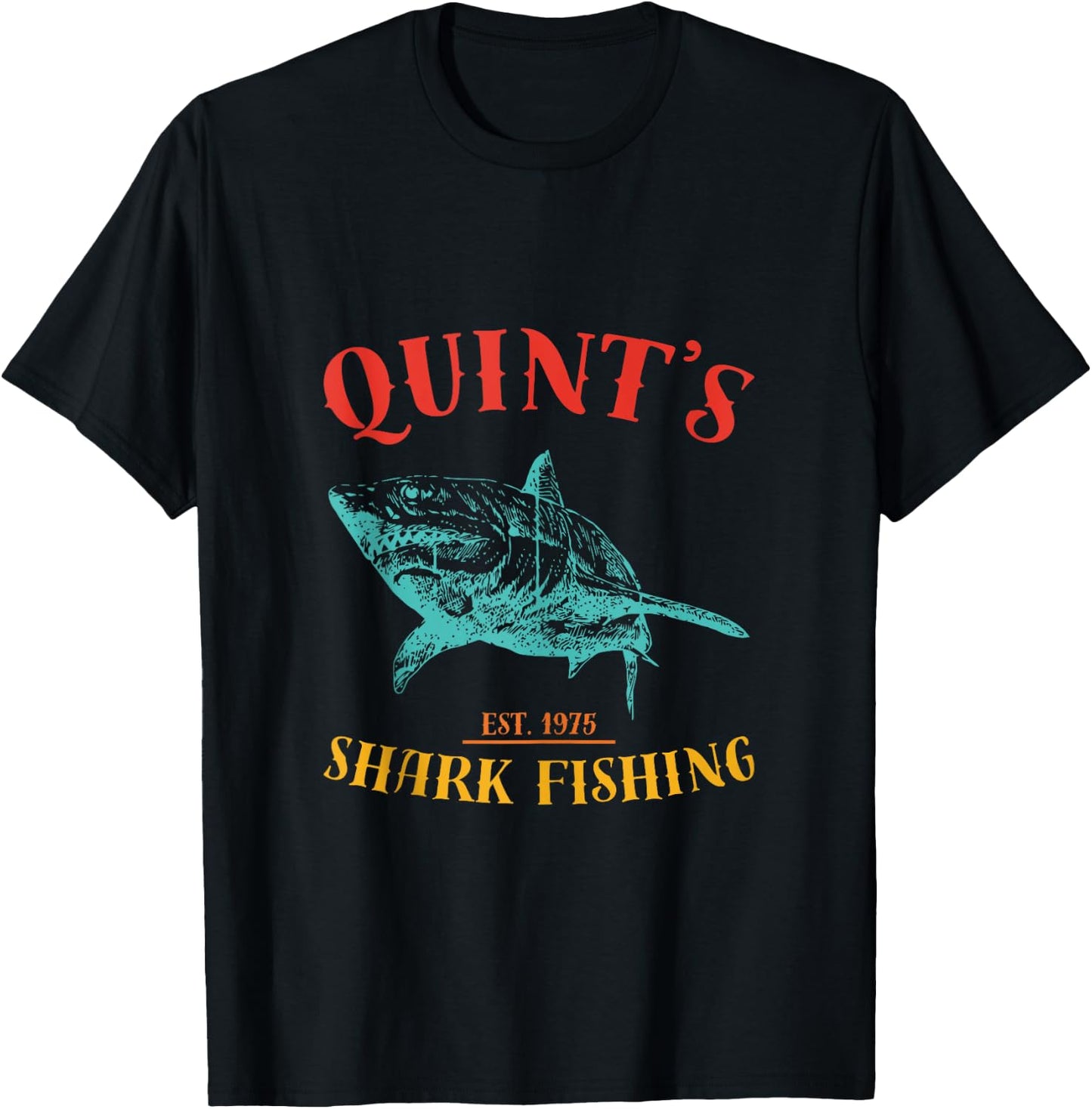 Quint’s Shark est. 1975 Fishing Funny Retro Fishing T-Shirt - T-Shirt | Black