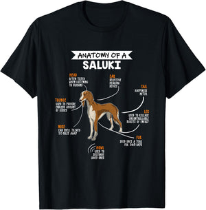 Anatomy Of A Saluki Dog Funny Dog Lover Gift T-Shirt - T-Shirt | Black