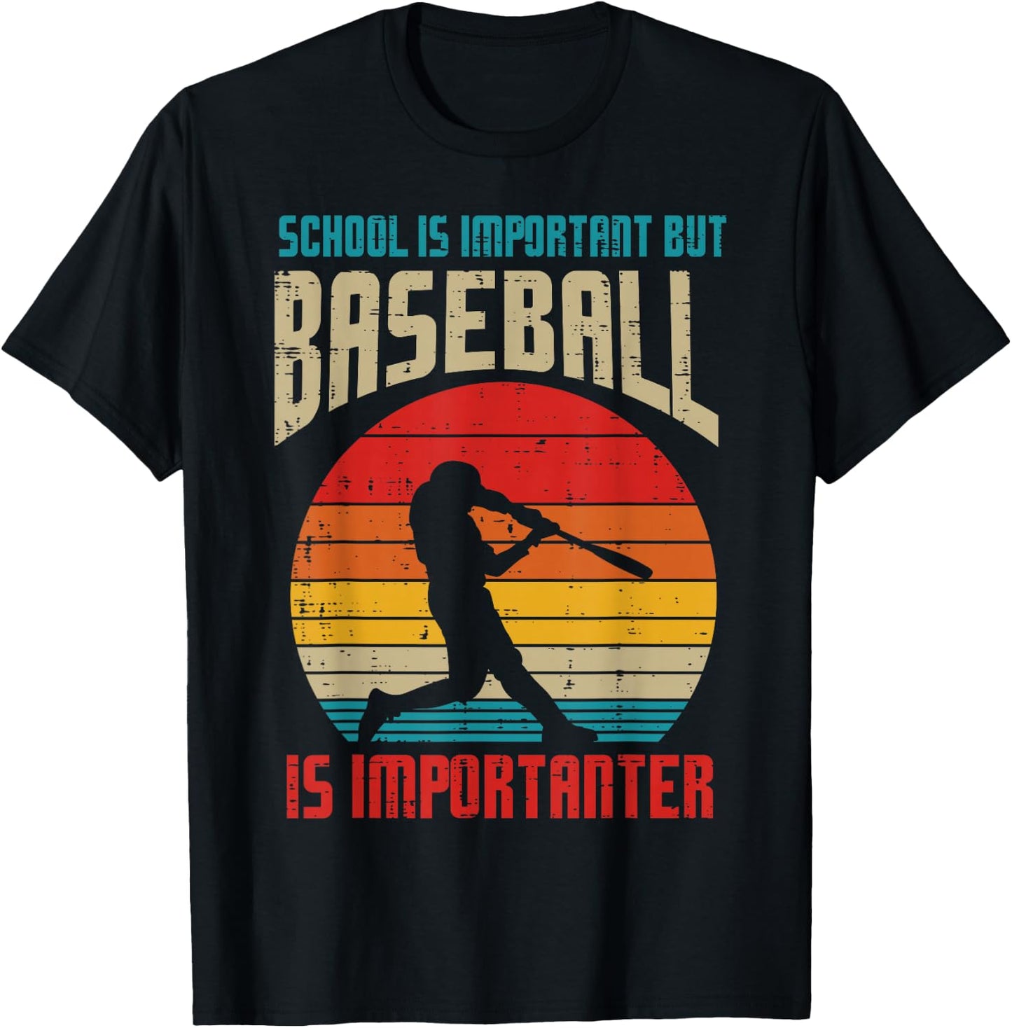 School Is Important Baseball Importanter Funny Player Boys T-Shirt - T-Shirt | Black