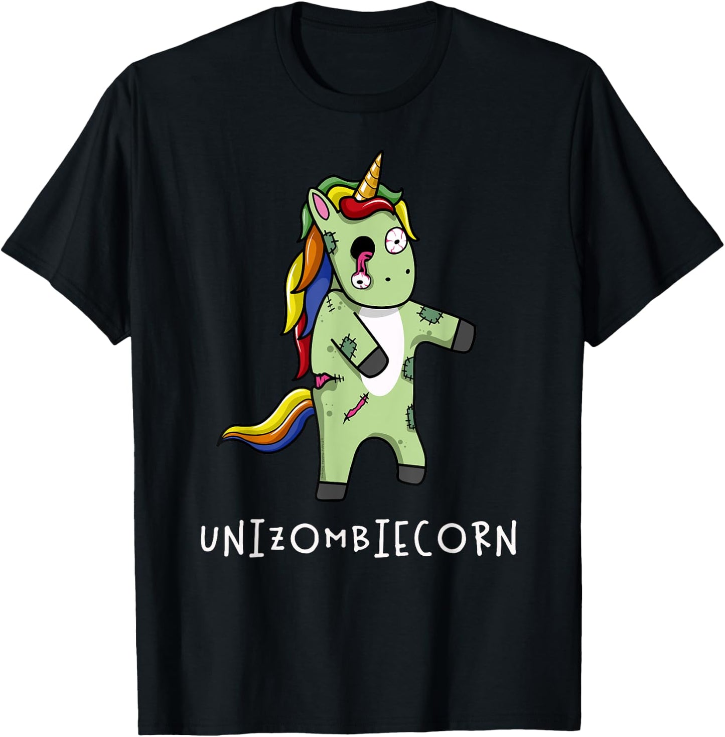 Cute and Funny Rainbow Unicorn Zombie Halloween T-Shirt - T-Shirt | Black