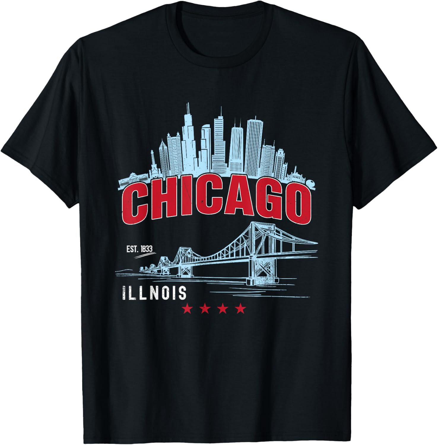 The Windy City | Vintage Chicago Illinois est. 1833 T-Shirt - T-Shirt | Black