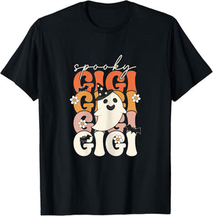 Spooky Gigi Funny Mom Halloween Ghost Witch Bat T-Shirt - T-Shirt | Black