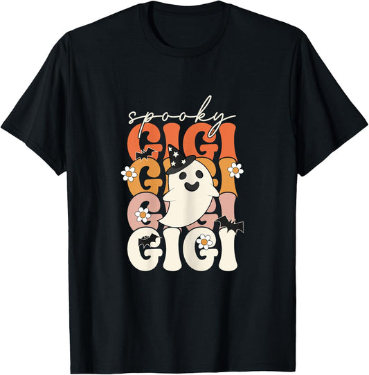 Spooky Gigi Funny Mom Halloween Ghost Witch Bat T-Shirt - T-Shirt | Black