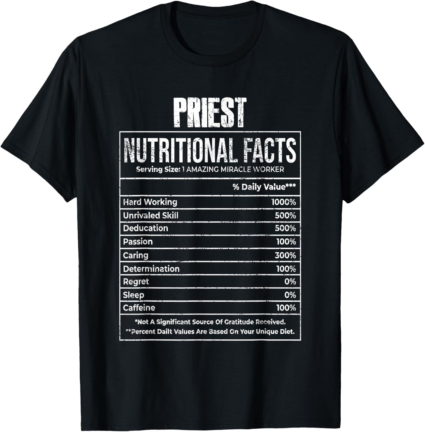 Nutritional Facts Priest Job Tittle T-Shirt - T-Shirt | Black