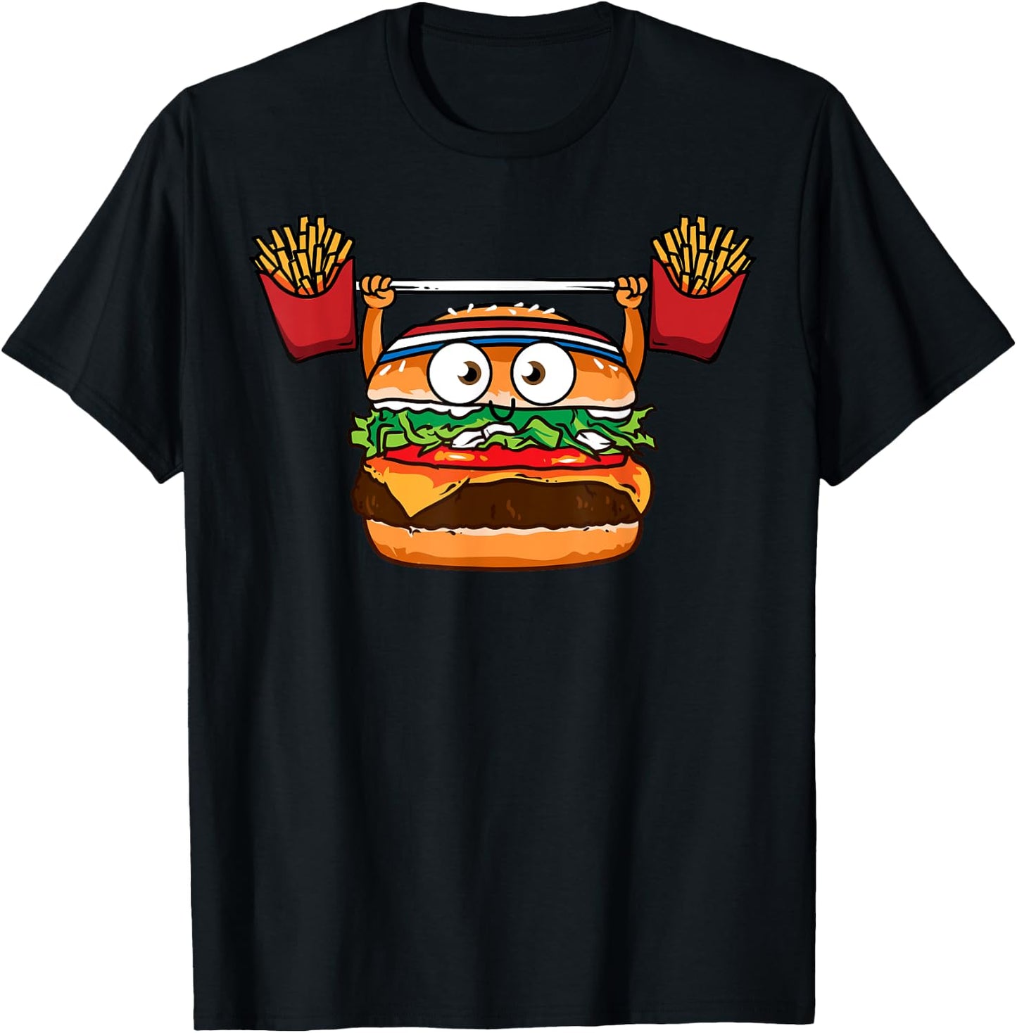 Funny Burger Weightlifting Fries Hamburger Cheeseburger Joke T-Shirt - T-Shirt | Black