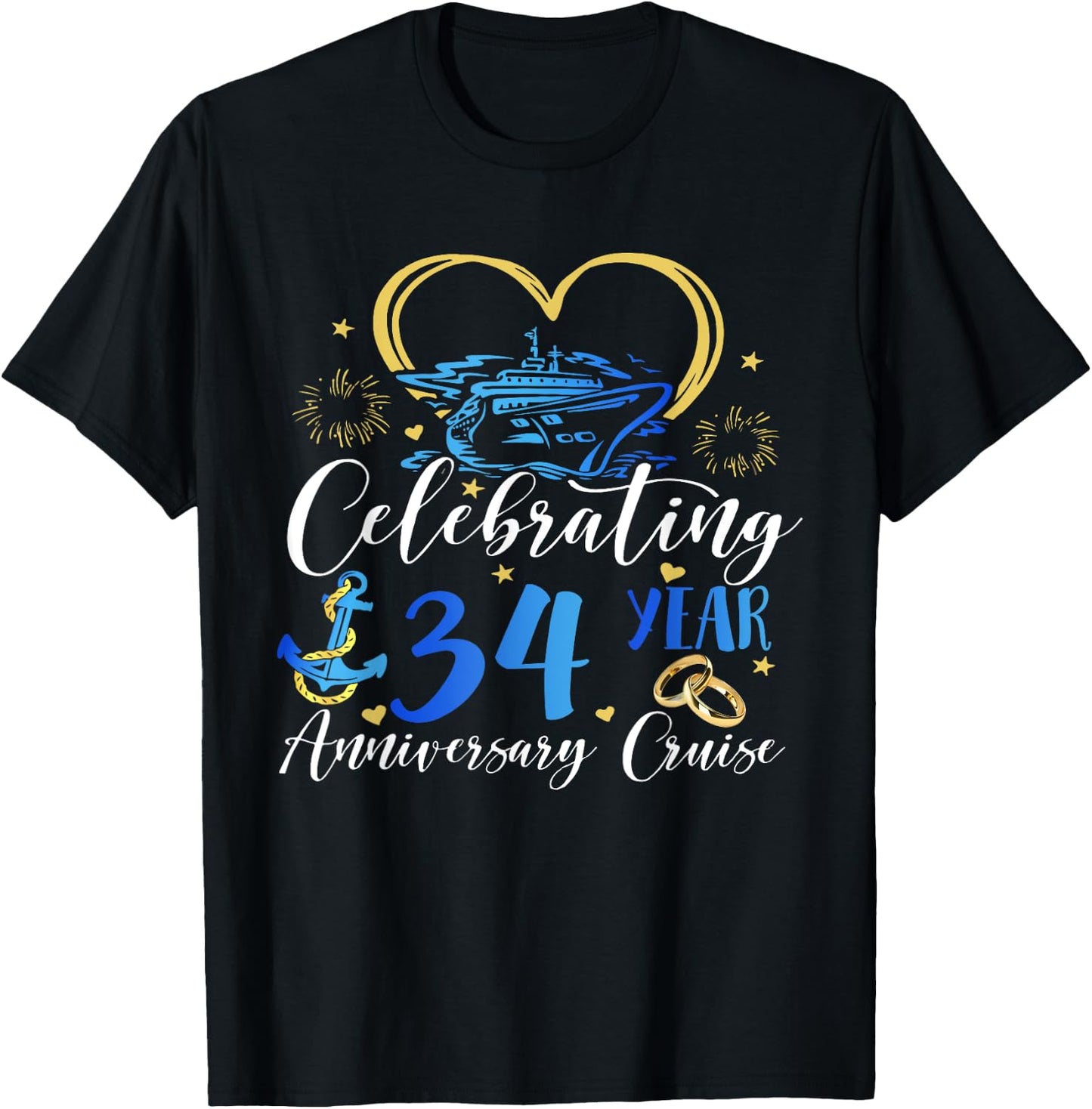 Celebrating 34 Years Anniversary Cruise 34th Anniversary T-Shirt - T-Shirt | Black