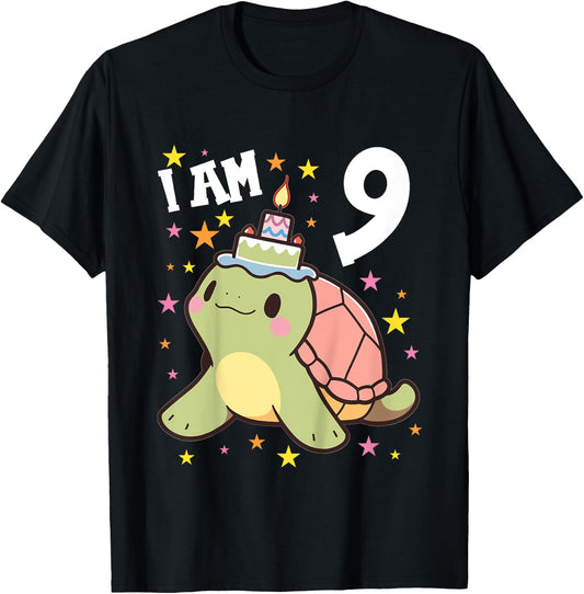 9 Years old Boy and Girl Turtles Turtle 9th birthday Turtle T-Shirt - T-Shirt | Black