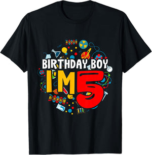Kids Birthday Boy I'm 5 Years Old Gifts Toddler 5th Birthday T-Shirt - T-Shirt | Black