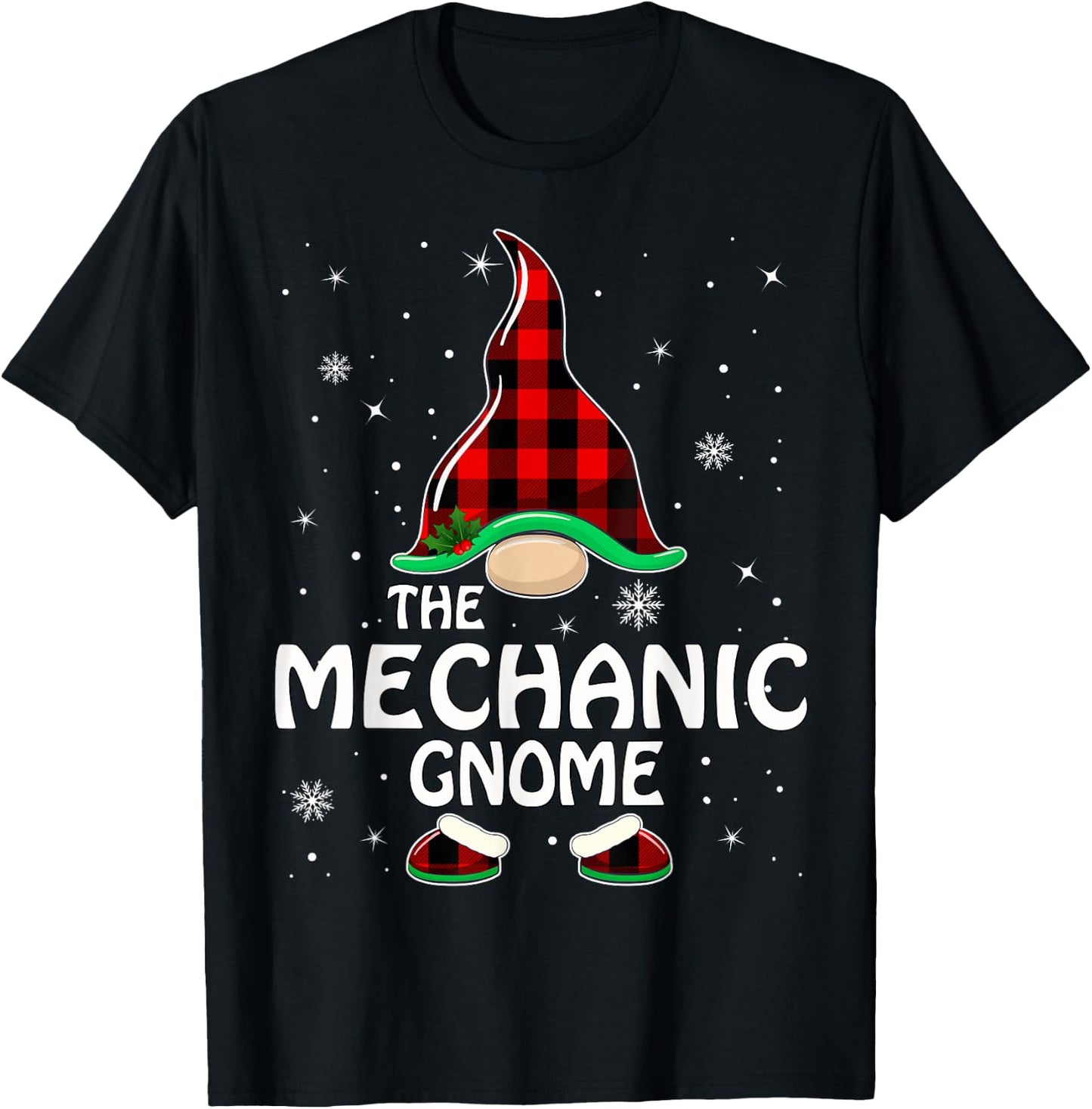 Mechanic Gnome Buffalo Plaid Matching Family Christmas T-Shirt - T-Shirt | Black
