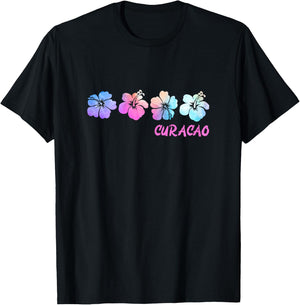 Curacao Beach Vacation Hibiscus Tropical Flowers T-Shirt - T-Shirt | Black