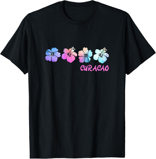 Curacao Beach Vacation Hibiscus Tropical Flowers T-Shirt - T-Shirt | Black