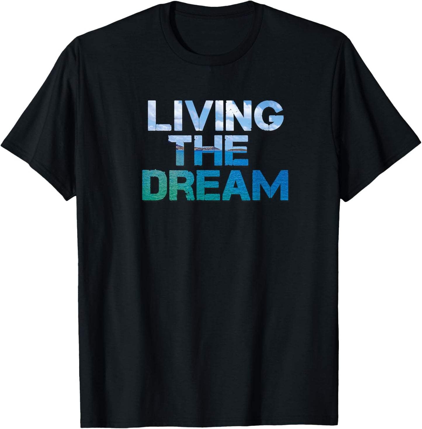NEWLIFE Living The Dream Letter Print Beach Design T-Shirt - T-Shirt | Black